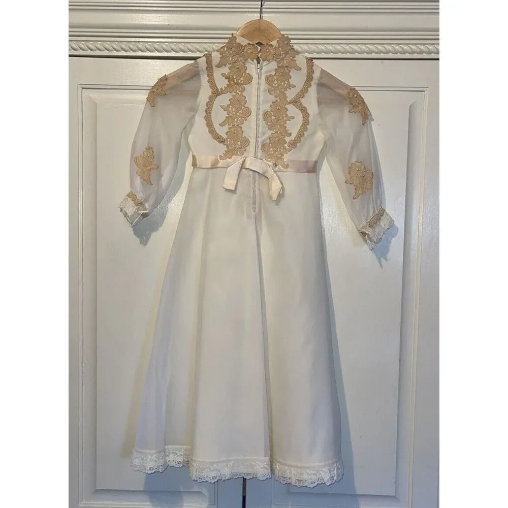Handmade Vintage Dress‎ Girls 10 Yellowing Cottage Core Lace Wedding Pearls